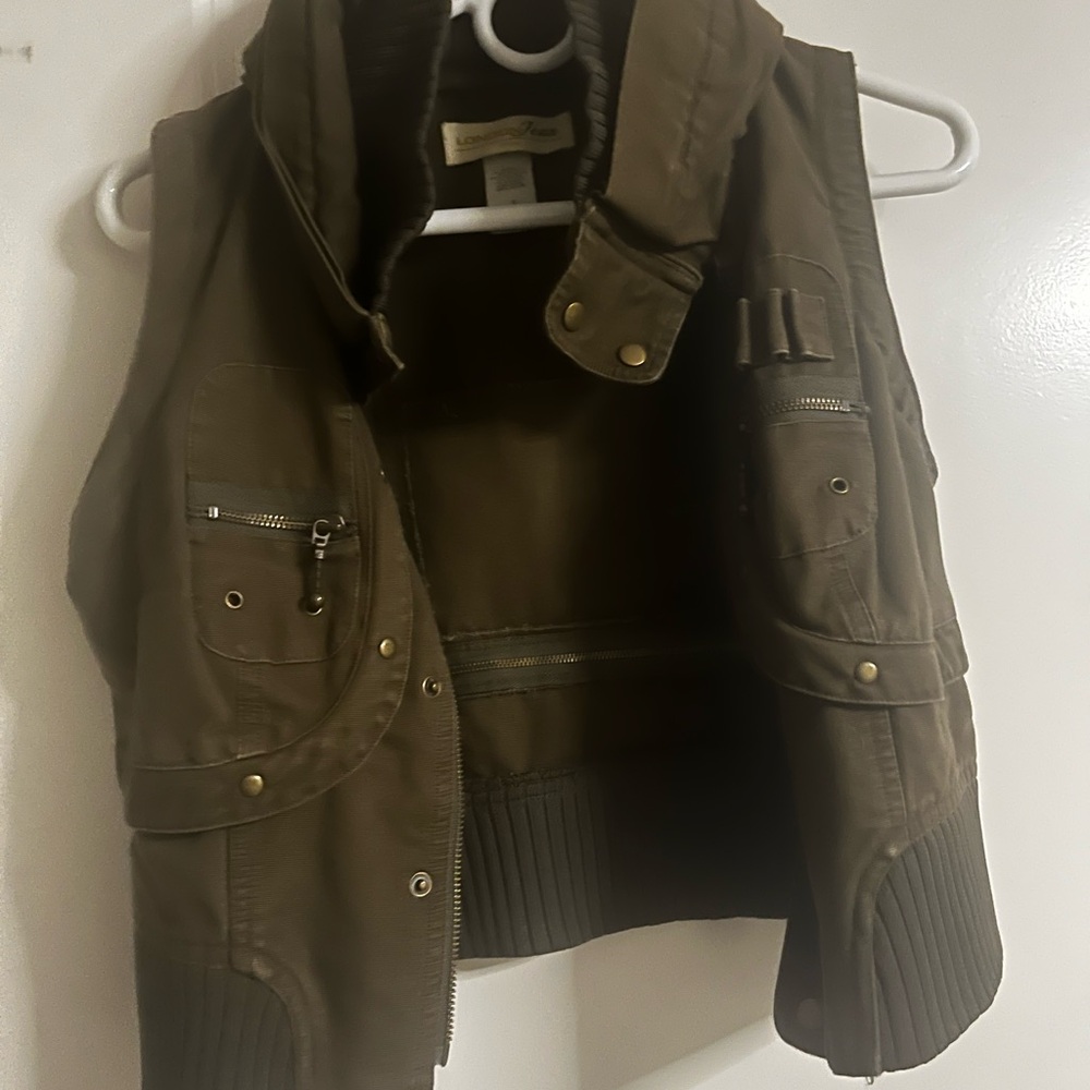 LONDONJEAN Olive Utility Jacket with Ribbed Hem - Picture 3 of 4